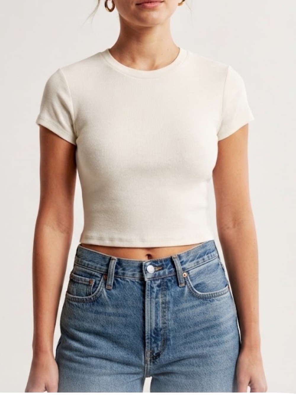 ABERCROMBIE & FITCH 90’s Inspired Ribbed Cropped White T-Shirt Medium